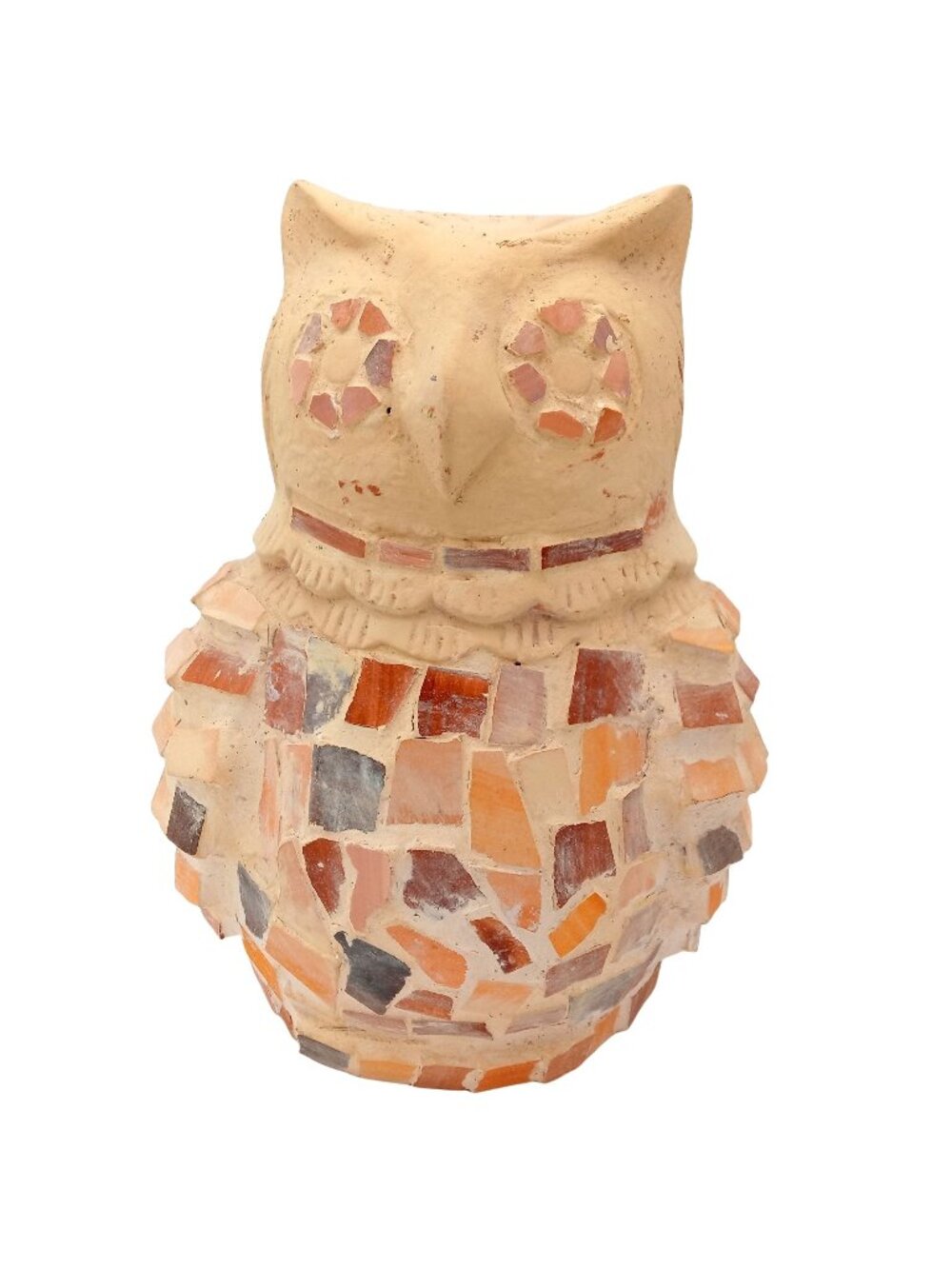 Woodland Owl Sculpture Ceramic Mosaic Rustic Cottagecore 11 inch Whimsical VTG